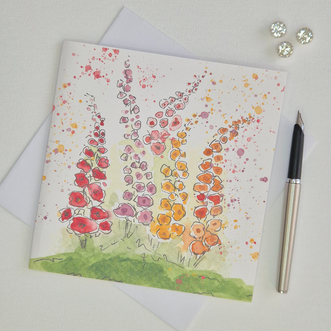 Hollyhock Summer – Greeting Card